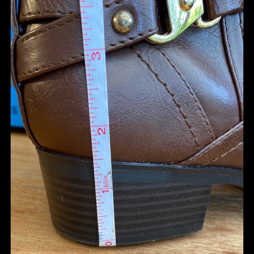 LIZ CLAIBORNE LC GOLD-BUCKLED “TORY” HEELED RIDING BOOTS - Picture 8 of 15